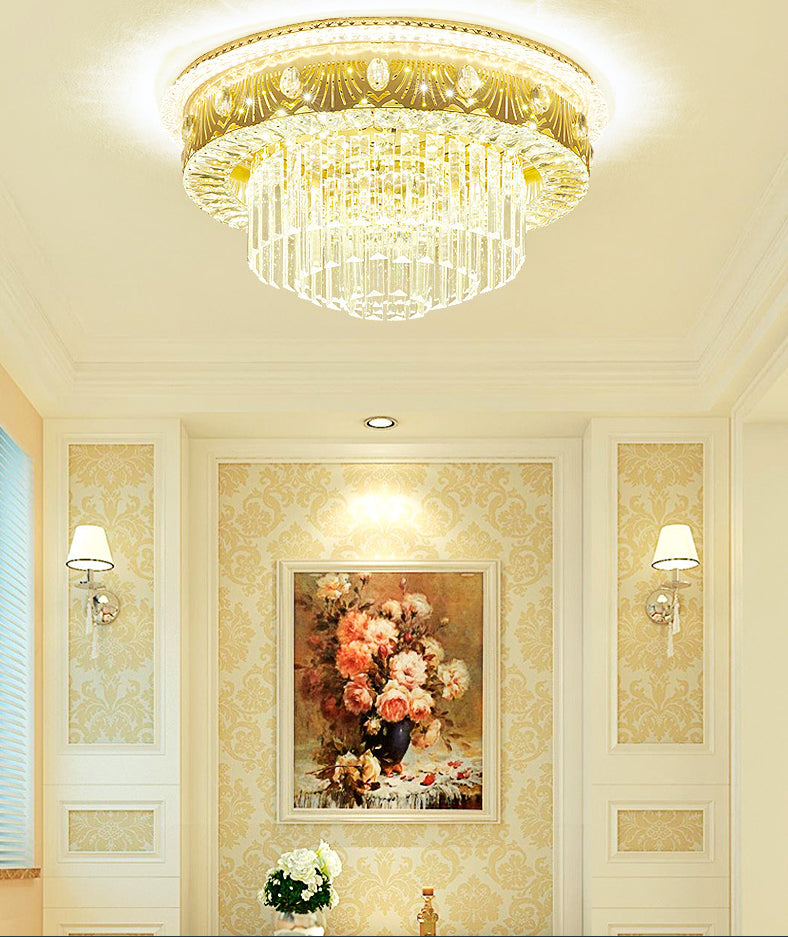 Multi-Layer Flush Ceiling Light Modern Crystal Bedroom LED Flush Mount Lighting in Gold