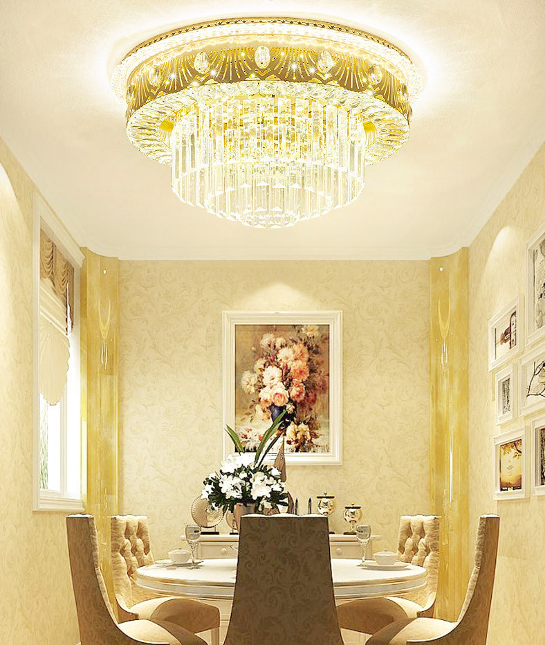 Multi-Layer Flush Ceiling Light Modern Crystal Bedroom LED Flush Mount Lighting in Gold