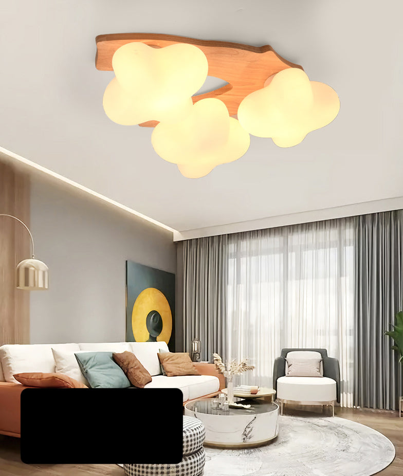 Creatieve houten inbouwplafondlamp van matglas, plafondmontage voor woonkamer