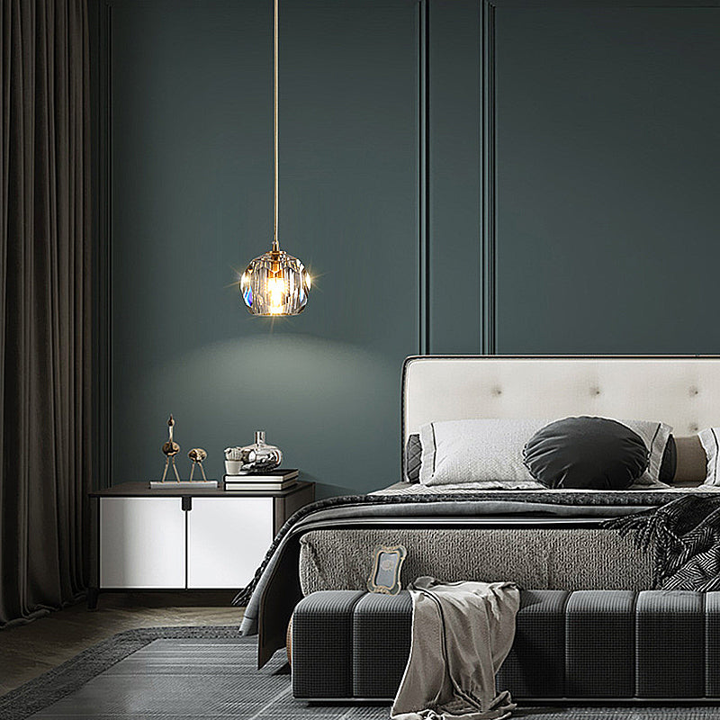 Single Pendant Lighting Globe Modern Design Ceiling Light with Crystal Accents