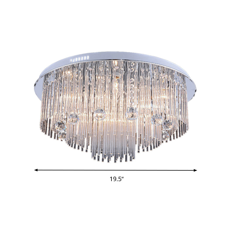 Tiered Flush Mount Modernism Crystal 5/9/14 Heads Stainless-Steel Ceiling Light Fixture, 19.5"/23.5"/31.5" Wide