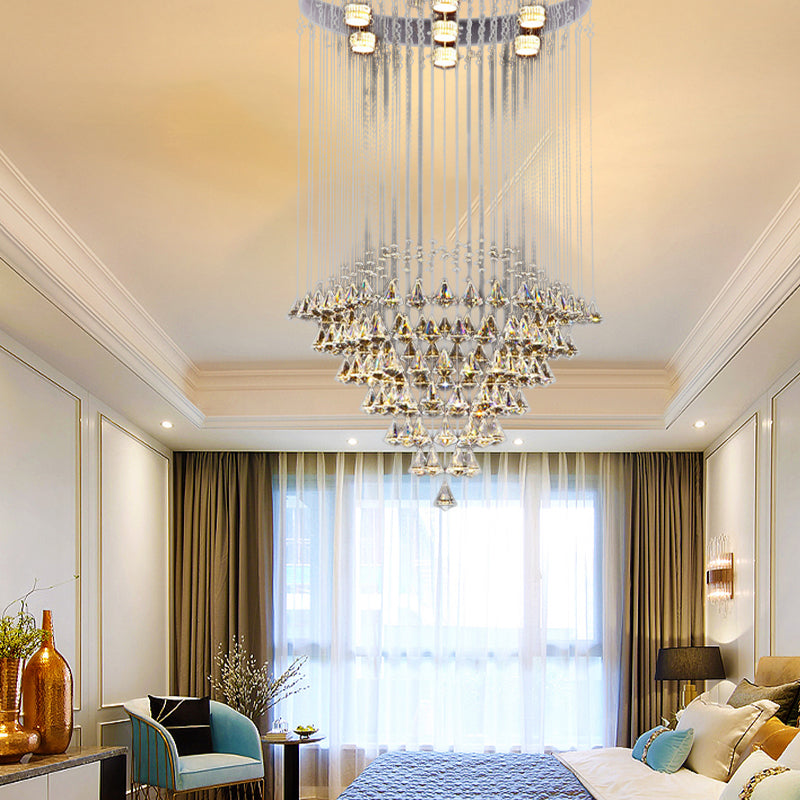 Geslepen kristal diamant inbouwlamp modernistisch 7-kops nikkel plafondgemonteerd armatuur