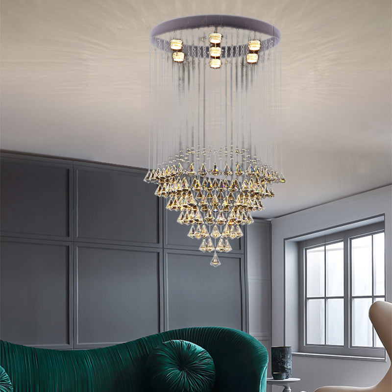 Geslepen kristal diamant inbouwlamp modernistisch 7-kops nikkel plafondgemonteerd armatuur