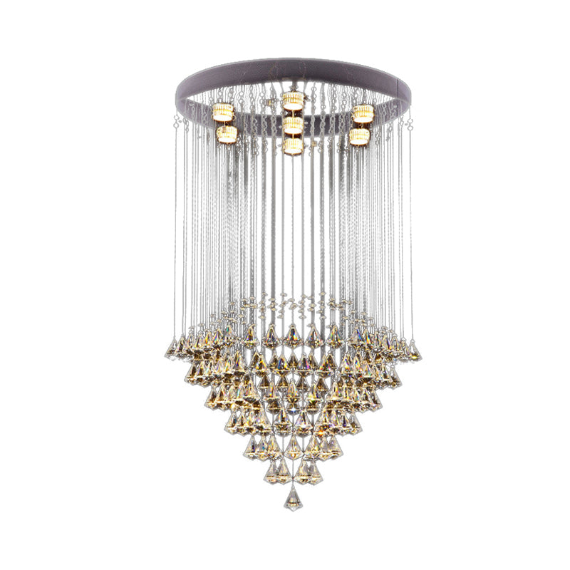 Geslepen kristal diamant inbouwlamp modernistisch 7-kops nikkel plafondgemonteerd armatuur