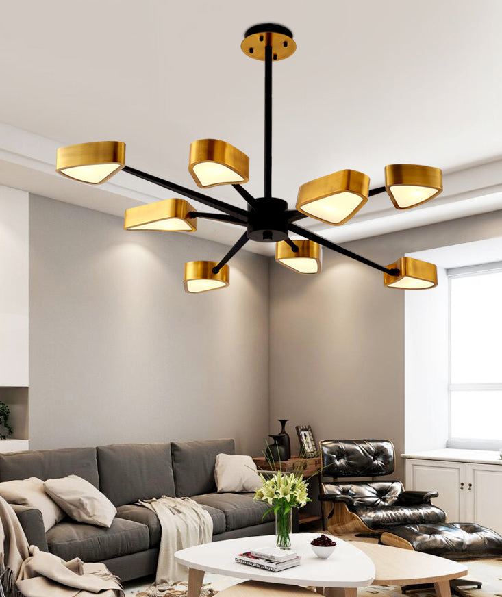 Lampadario a sospensione del metallo post-moderno lampadario triangolare a soffitto in oro per soggiorno