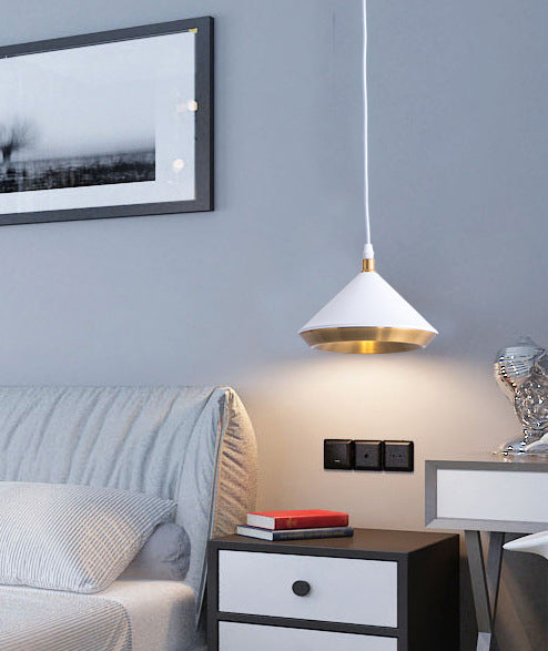 Modern Style Cone Metal Shade Hanging Light Single Bulb Mini Suspension Lamp for Bedroom