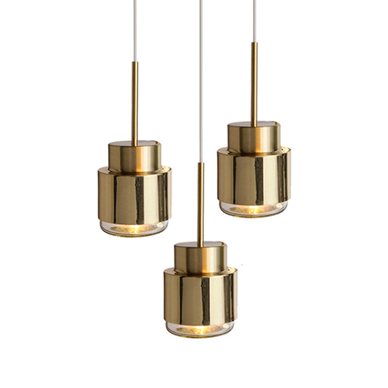 Post-Modern Cylindrical Shape Pendant Light Brass 1 Light Small Suspension Light for Dining Room