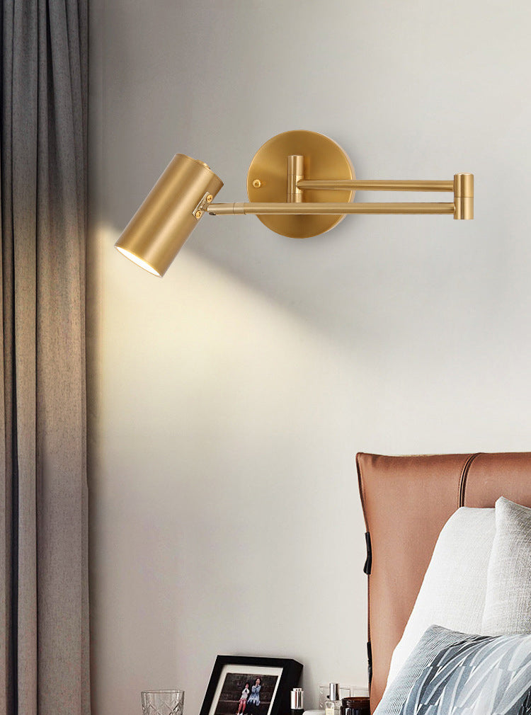 Post moderna estilo de pared de metal cilíndrica de estilo moderno con el brazo oscilante de la luz de la cama de la cama del brazo de la cabecera.