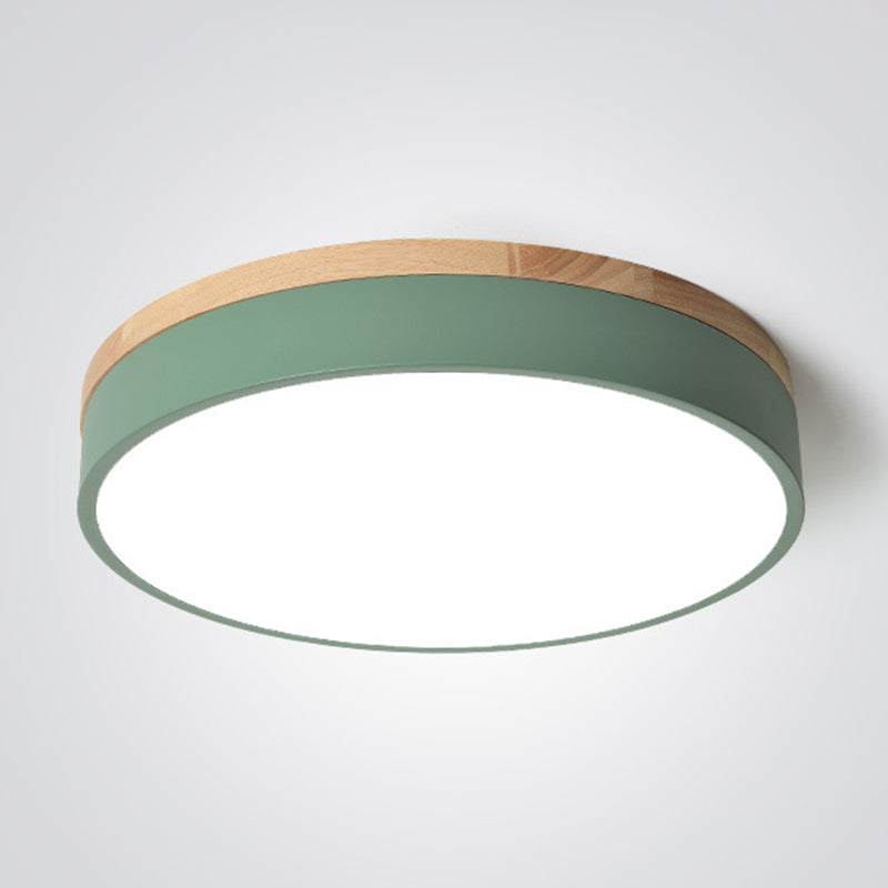 Metalen trommelvormige inbouwlamp Macaron LED-plafondlamp met houten luifel voor slaapkamer