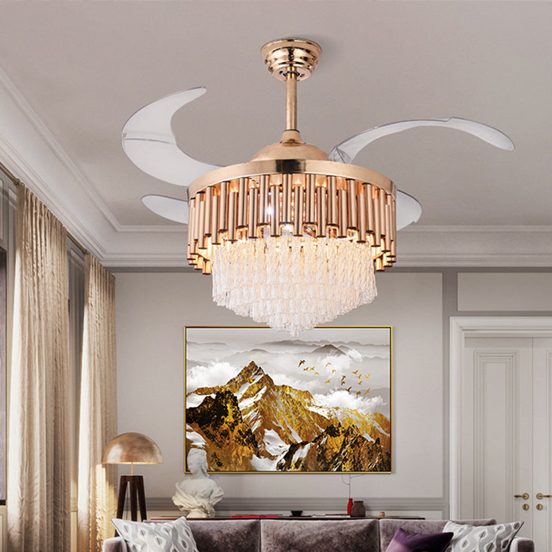 Rohrdecke Lüfter Licht Modernes Kristallgold LED -LED -LED -Licht mit Fernbedienung/Frequenzumwandlung für Wohnzimmer