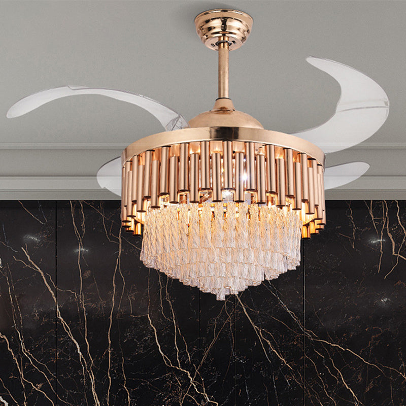 Rohrdecke Lüfter Licht Modernes Kristallgold LED -LED -LED -Licht mit Fernbedienung/Frequenzumwandlung für Wohnzimmer