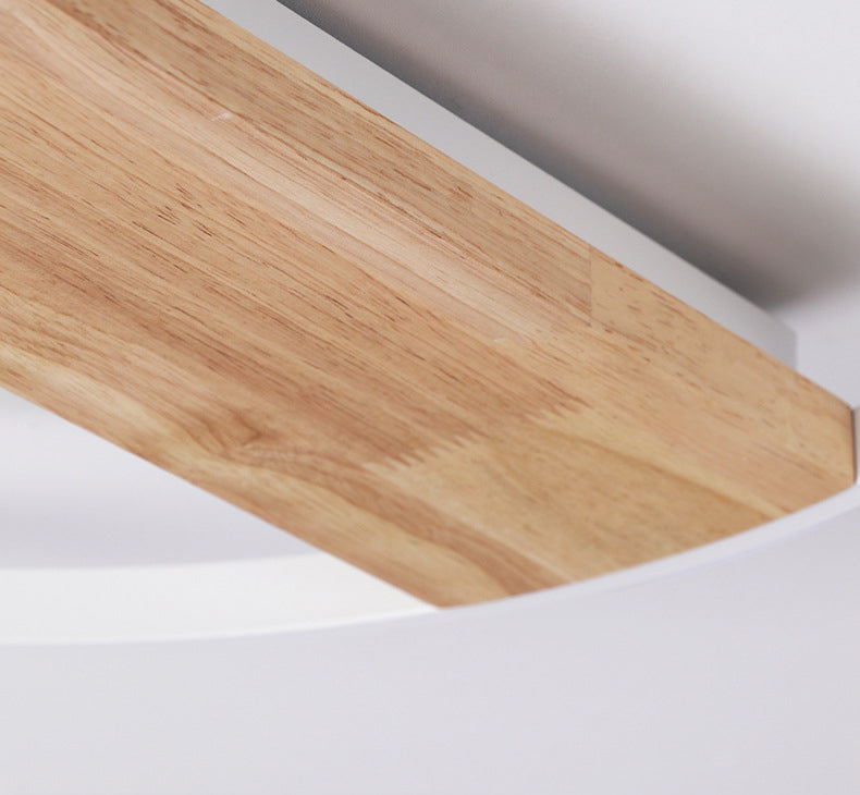 Modern LED Ceiling Light Fixture White Circular Ceiling Mounted Light with Wooden Shade