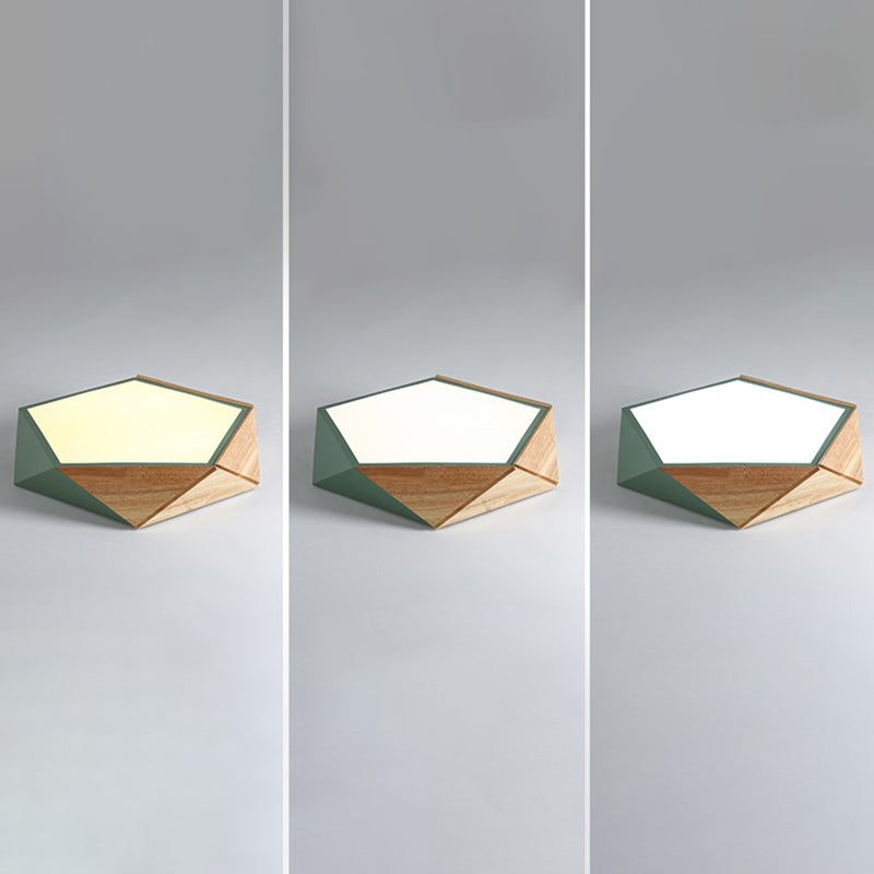 Pentagonal Flush Mount Plafond Lamp Macaron Metaal en hout slaapkamer LED Flush Light