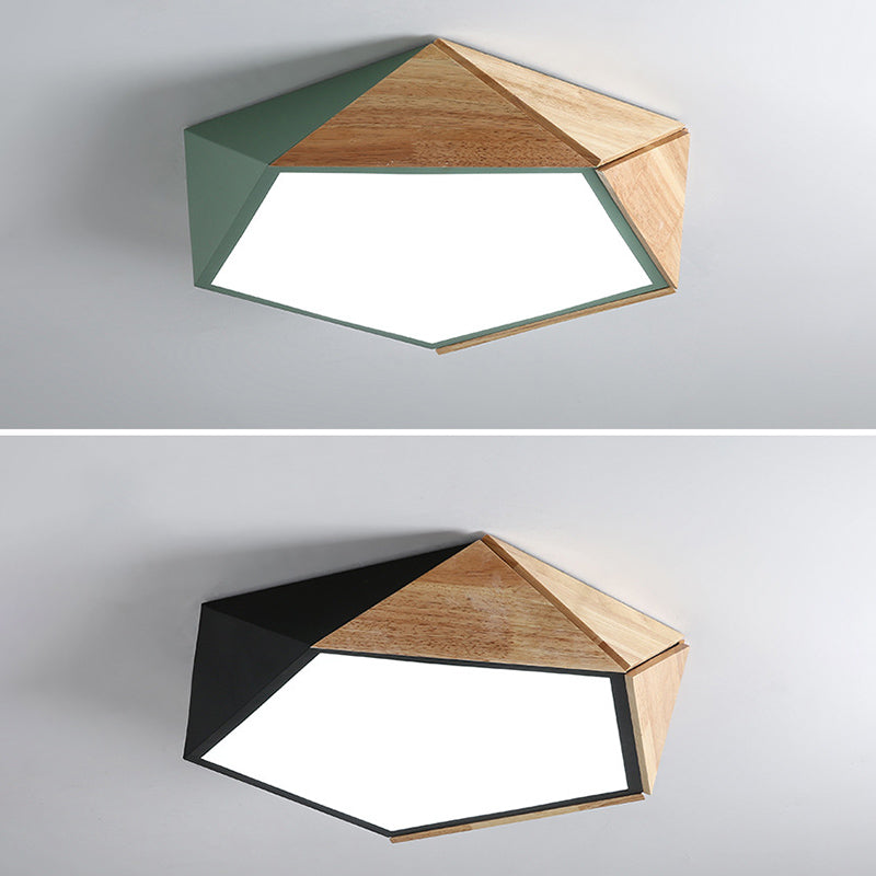 Pentagonal Flush Mount Plafond Lamp Macaron Metaal en hout slaapkamer LED Flush Light
