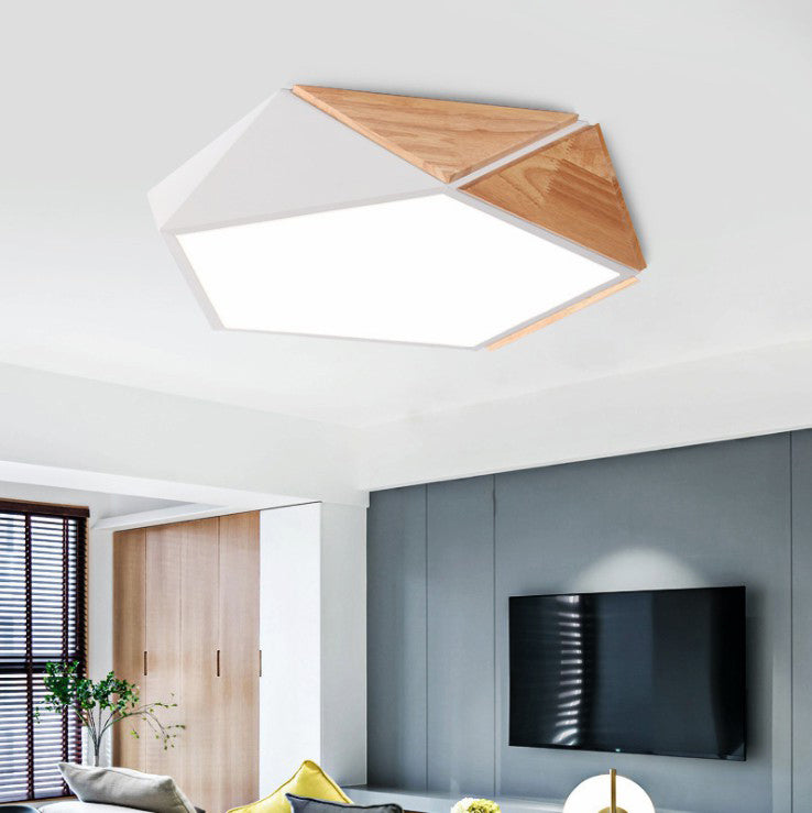 Pentagonal Flush Mount Plafond Lamp Macaron Metaal en hout slaapkamer LED Flush Light