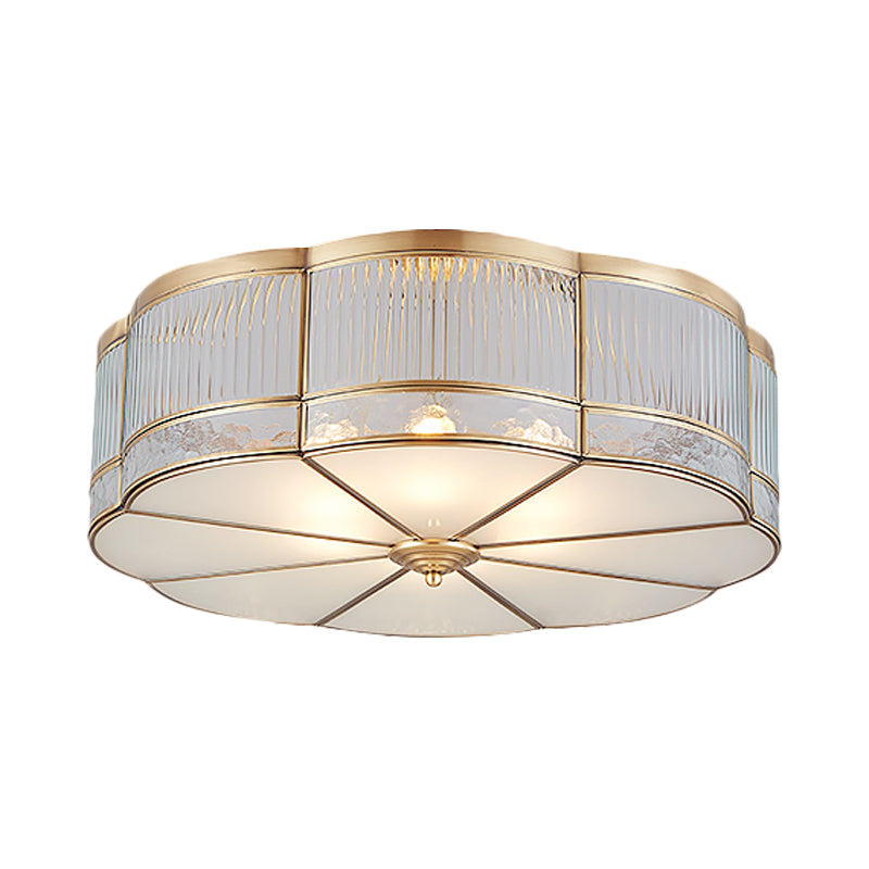 Ribbed Glass Gold Ceiling Flush Clover 3/4 Heads 14"/18" W Colonialist Flush Mount Lamp for Dining Room