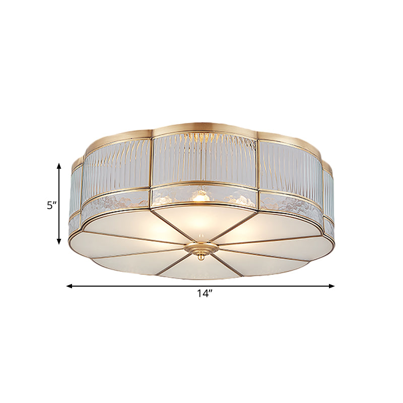 Ribbed Glass Gold Ceiling Flush Clover 3/4 Heads 14"/18" W Colonialist Flush Mount Lamp for Dining Room