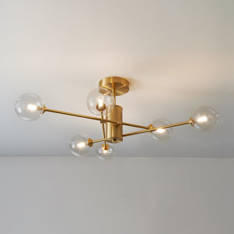 Post-Modern Metal Radial Hanging Chandelier Light Spherical Glass Shade Suspension Light in Gold
