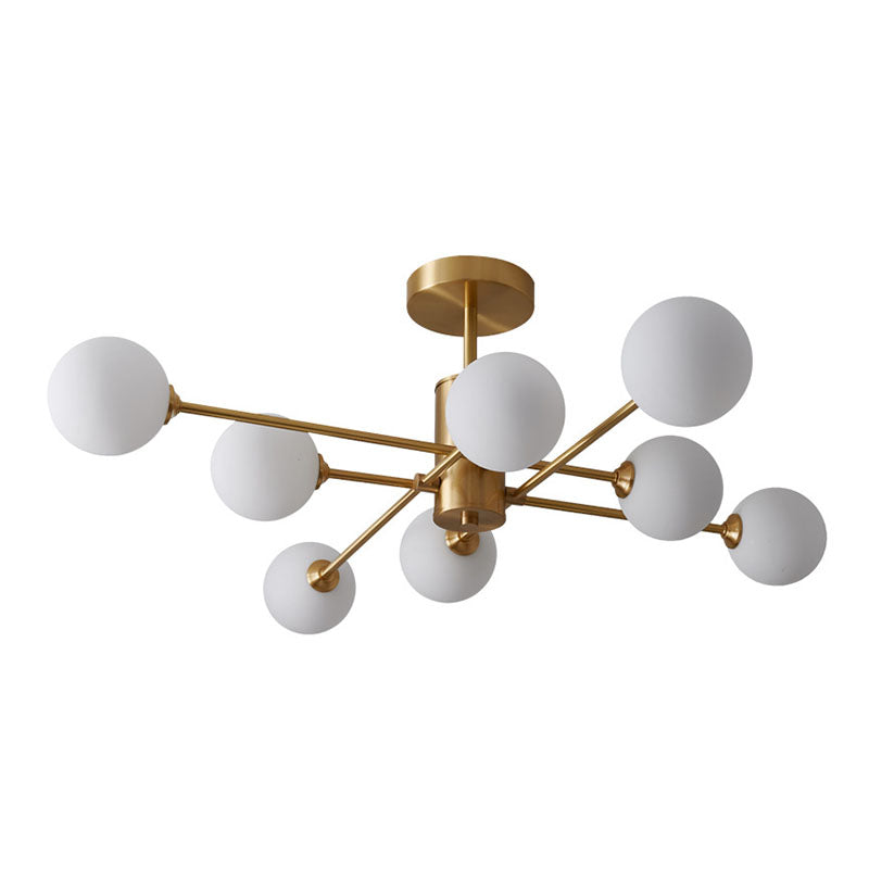 Post-Modern Metal Radial Hanging Chandelier Light Spherical Glass Shade Suspension Light in Gold