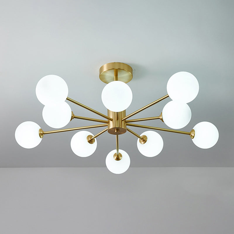 Post-Modern Metal Radial Hanging Chandelier Light Spherical Glass Shade Suspension Light in Gold