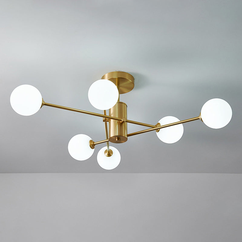 Post-Modern Metal Radial Hanging Chandelier Light Spherical Glass Shade Suspension Light in Gold