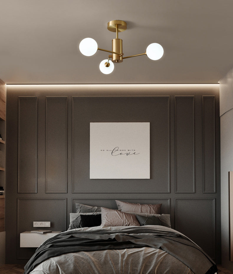 Post-Modern Metal Radial Hanging Chandelier Light Spherical Glass Shade Suspension Light in Gold