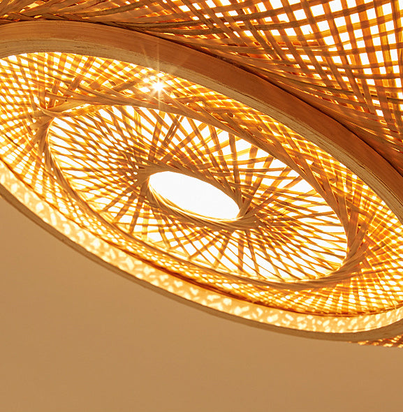Bambuswebe runde hängende Lampe Chinesische Holzhängeberslicht für Schlafzimmer