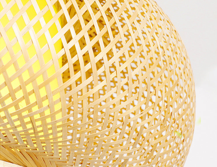 Asian Style Hand-weaving Bamboo Hanging Lamp Lanterns Shaped Single Bulb Lighting Fixture for Restaurant
