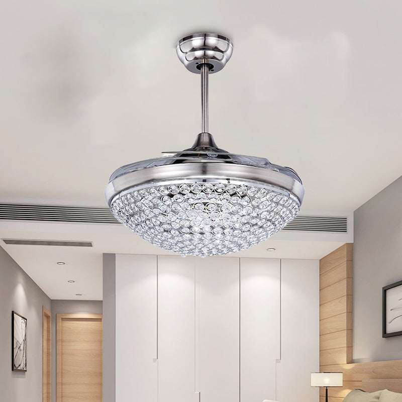 Zeitgenössische Deckenlüfter Leichtkristall -LED -Flush -Montierung in Nickel mit Fernbedienung/Frequenzumwandlung