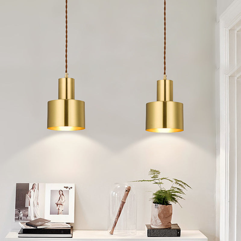 Post-Modern Cylindrical Shape Pendant Light Brass 1 Light Small Suspension Light for Living Room