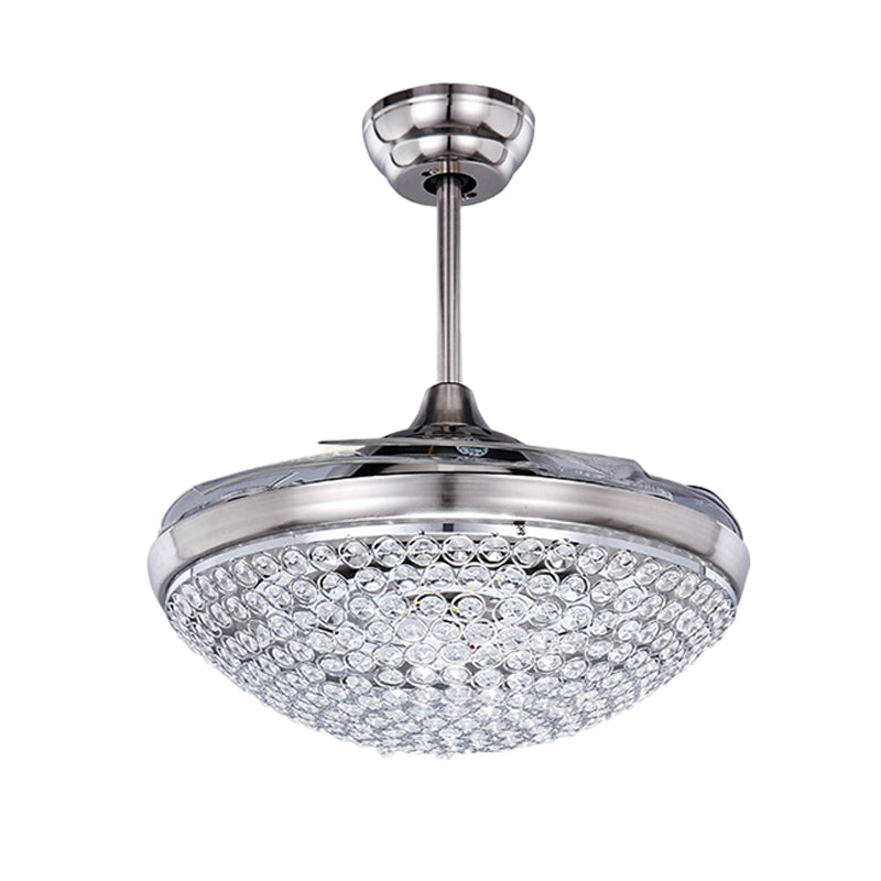 Zeitgenössische Deckenlüfter Leichtkristall -LED -Flush -Montierung in Nickel mit Fernbedienung/Frequenzumwandlung