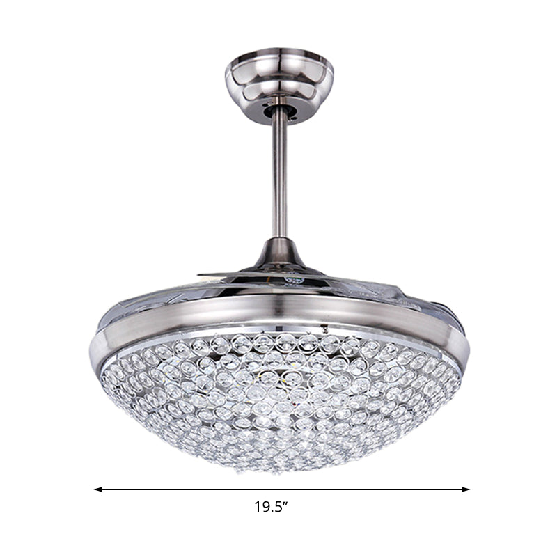 Zeitgenössische Deckenlüfter Leichtkristall -LED -Flush -Montierung in Nickel mit Fernbedienung/Frequenzumwandlung
