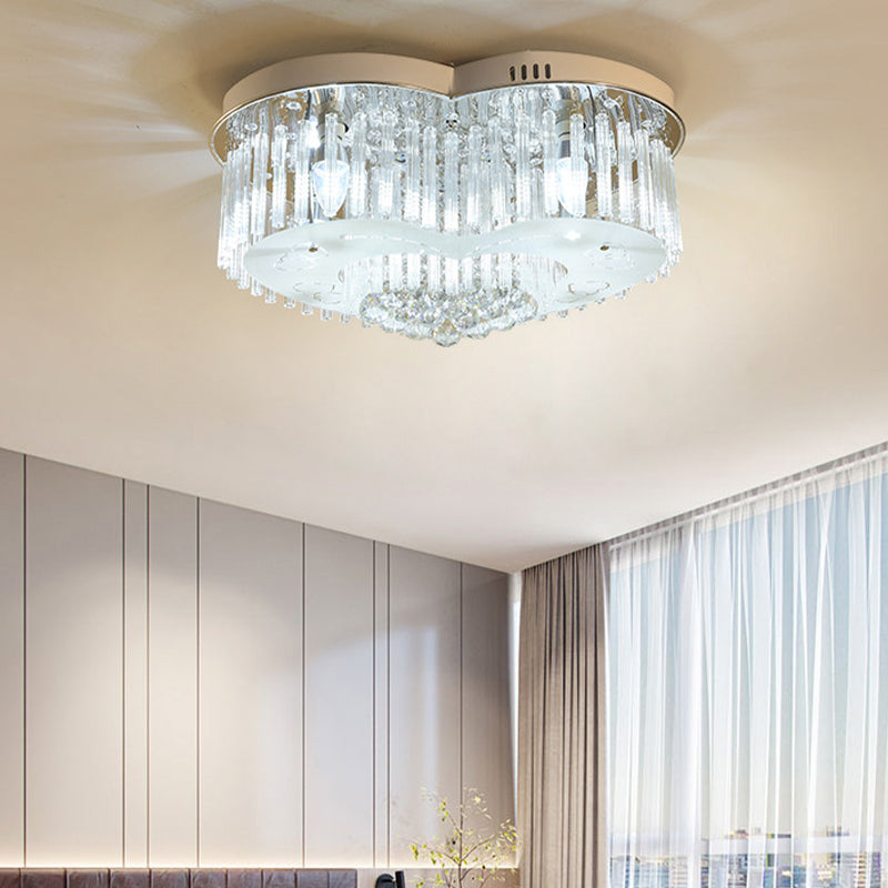 Heart Flushmount Modernist K9 Crystal 18 "/23,5" brede LED zilveren plafondlamp voor slaapkamer