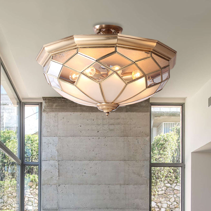 Klares Glas Messing Decke Flush Schüssel 8 Köpfe Kolonialist Semi Flush Mount Montierleuchter für Wohnzimmer
