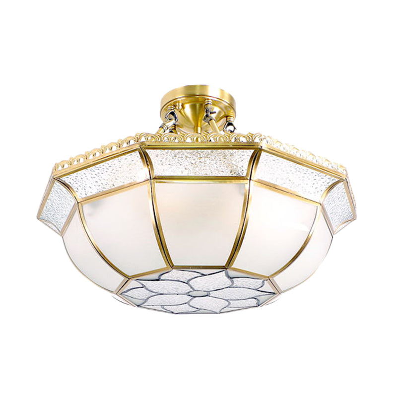 Brass 4 Lights Ceiling Lamp Colonialism Opal Blown Glass Dome Semi Flush Ceiling Light for Living Room