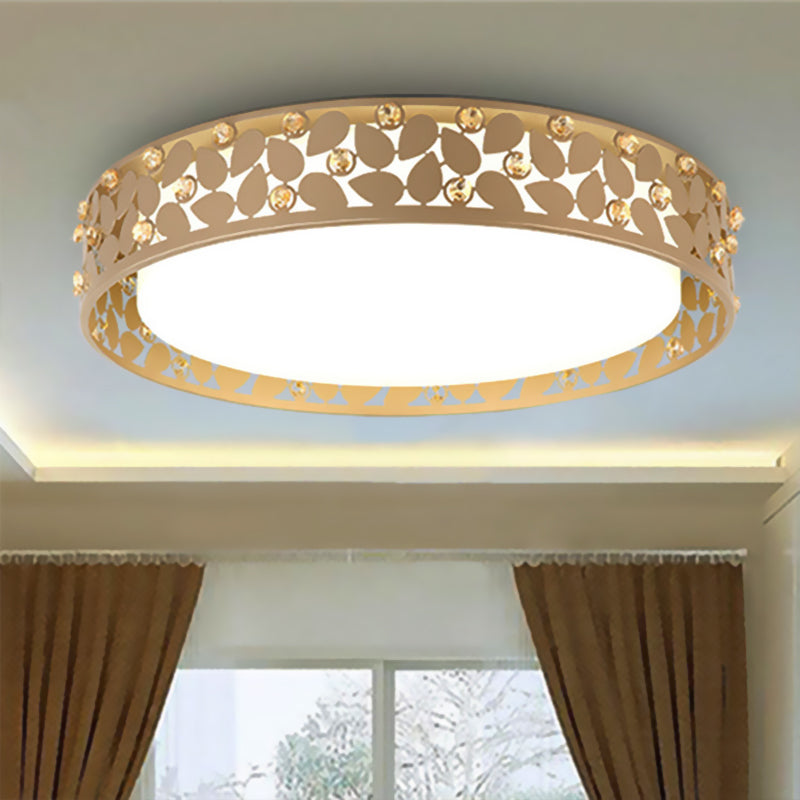 Cylindrical K9 Crystal Flush Mount Contemporary LED Gold Ceiling Lighting in Remote Control Stepless Dimming/3 Color Light for Bedroom