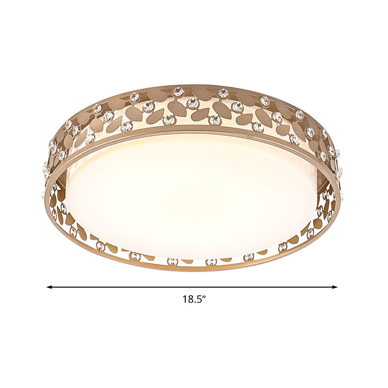 Cylindrical K9 Crystal Flush Mount Contemporary LED Gold Ceiling Lighting in Remote Control Stepless Dimming/3 Color Light for Bedroom