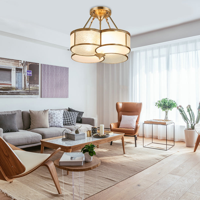 Opal Frostedglas Messing Decke Flush Klee 4 Köpfe Kolonialist Semi Flush Mount Kronleuchter für Esszimmer