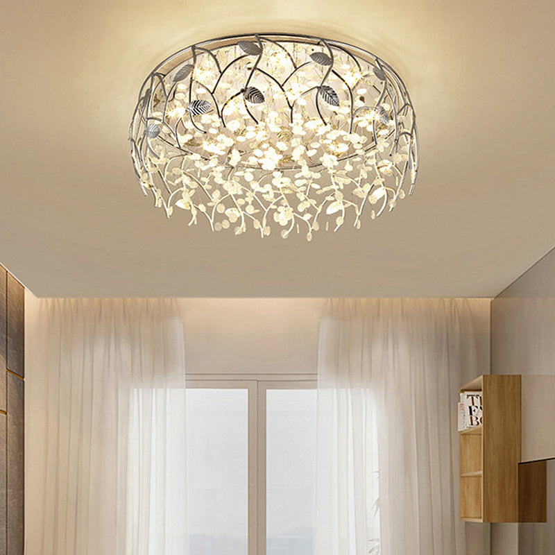 Round Living Room Flush Mount Lamp Crystal LED Contemporary Flush Light Fixture in Chrome