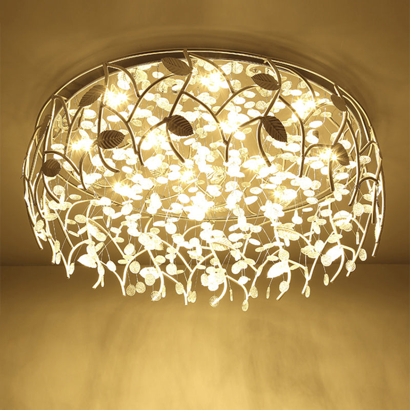 Round Living Room Flush Mount Lamp Crystal LED Contemporary Flush Light Fixture in Chrome