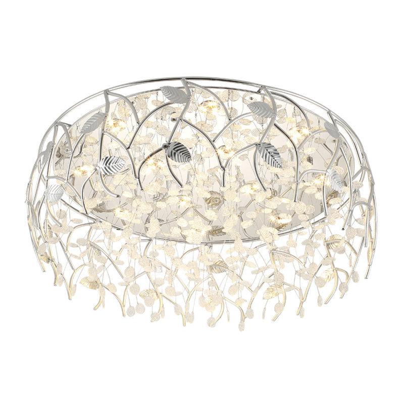 Round Living Room Flush Mount Lamp Crystal LED Contemporary Flush Light Fixture in Chrome