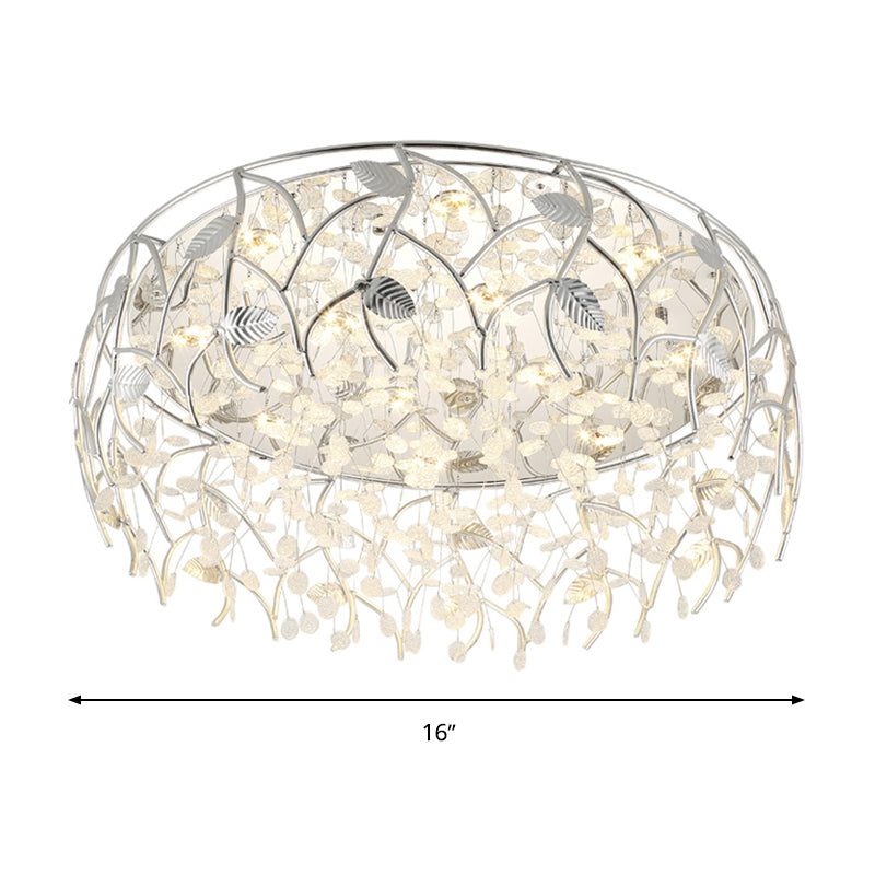 Round Living Room Flush Mount Lamp Crystal LED Contemporary Flush Light Fixture in Chrome