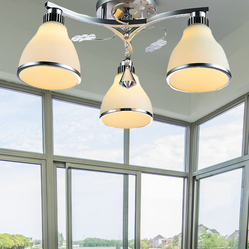 Crystal Cone semi-inbouwverlichting 3-lichts semi-inbouwlamp voor slaapkamer met opalen glazen kap