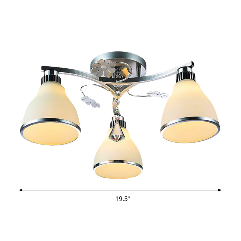 Iluminación de montaje semiempotrado de cono de cristal, lámpara semiempotrable de 3 luces para dormitorio con pantalla de cristal opalino