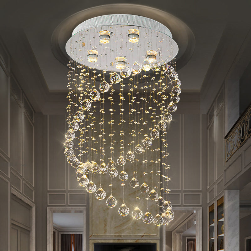 Nikkel spiraalvormige inbouwlamp, eigentijds 5-lichts kristallen plafondgemonteerd armatuur