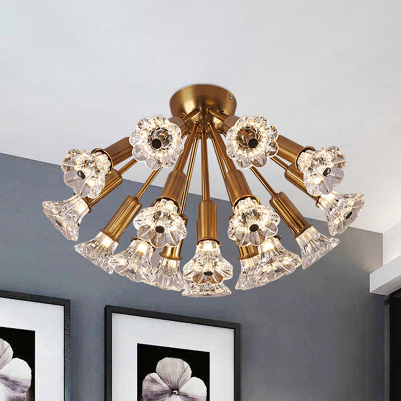 Sputnik Semi Mount Lighting Minimalist Crystal 16 Lights Brass Semi Flush Light Fixture