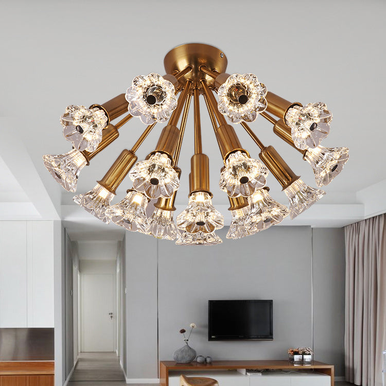 Sputnik Semi Mount Lighting Minimalist Crystal 16 Lights Brass Semi Flush Light Fixture