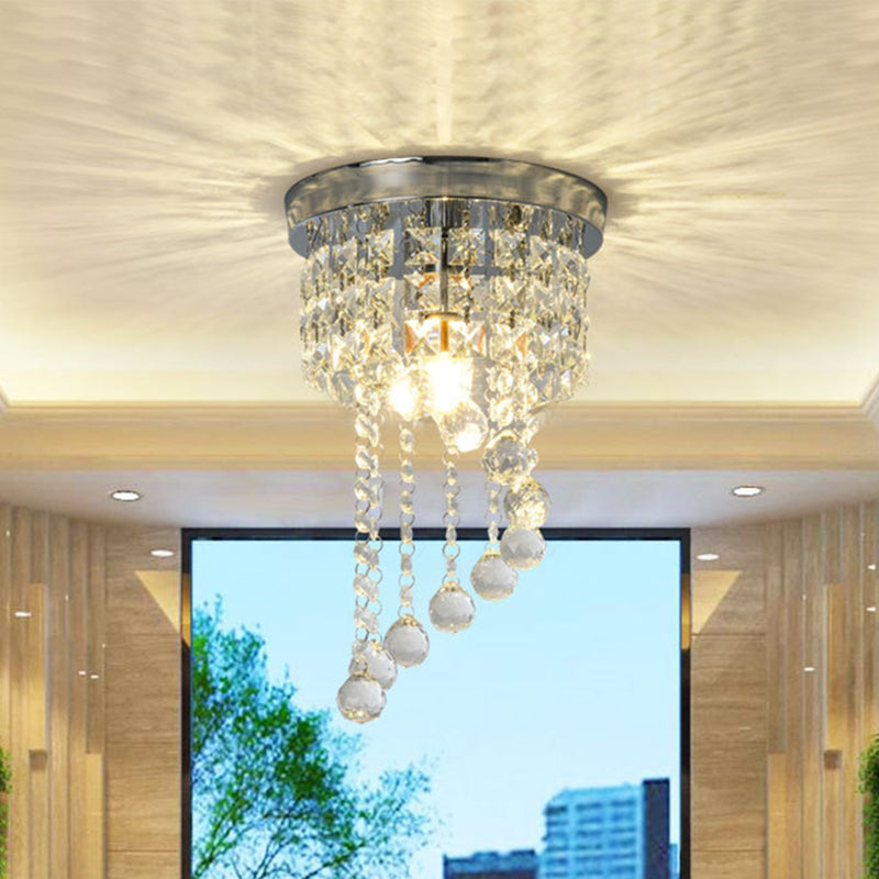 Ronde woonkamer inbouwkristal 1-licht eigentijds plafondgemonteerd licht in zilver