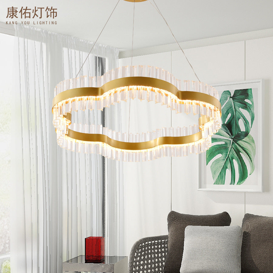 1/2 Tiers Flower Living Room Ceiling Chandelier Crystal 23.5"/31.5" Wide Led Minimalist Hanging Light Kit in Black/Gold