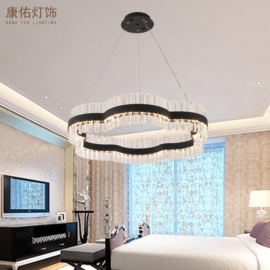 1/2 Tiers Flower Living Room Ceiling Chandelier Crystal 23.5"/31.5" Wide Led Minimalist Hanging Light Kit in Black/Gold